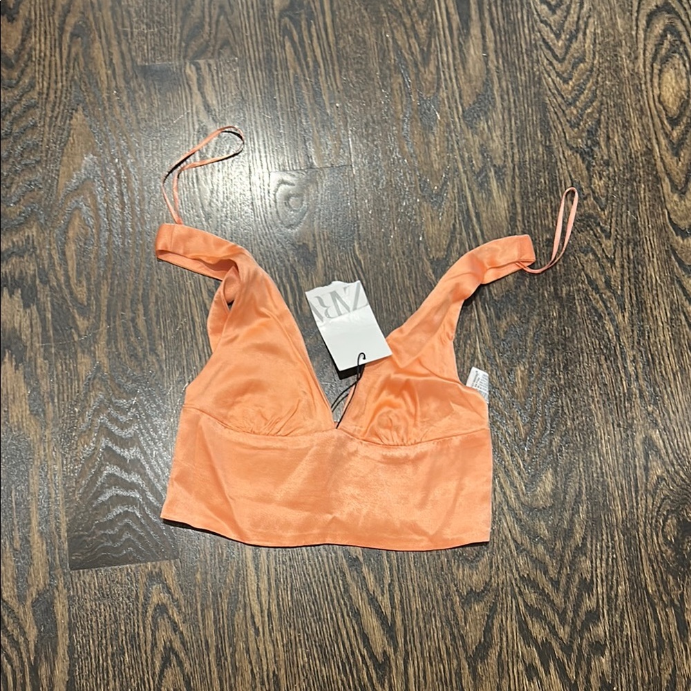Zara Orange Satin Crop Top